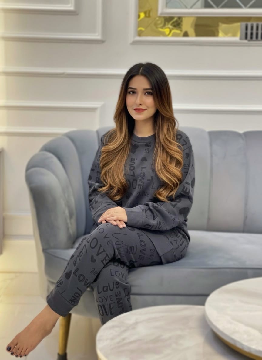 Winter Gray Love Co-Ord Set Night Suit