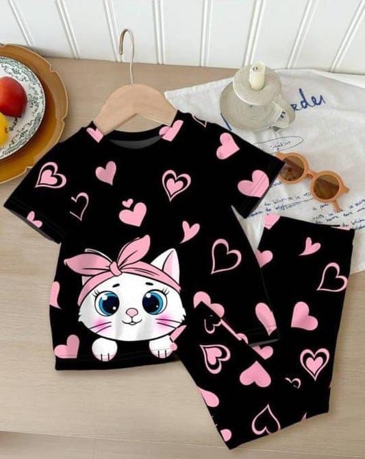 Cat Printed 2 Piece Pajama Set