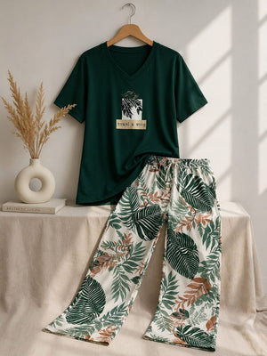 best girls nightwear green leaf print